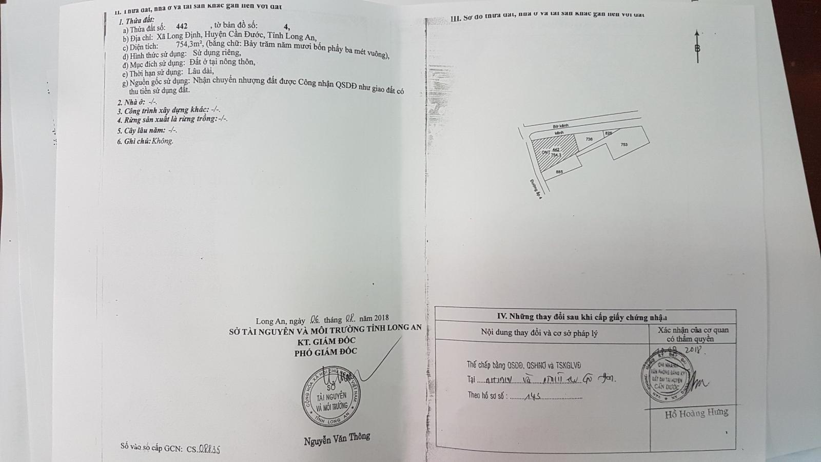 CẦN RA NHANH LÔ ĐẤT DT 1 100M2 - ẤP 4 XÃ LONG ĐỊNH, CẦN ĐƯỚC, LONG AN. LH: 0968408095 11262019