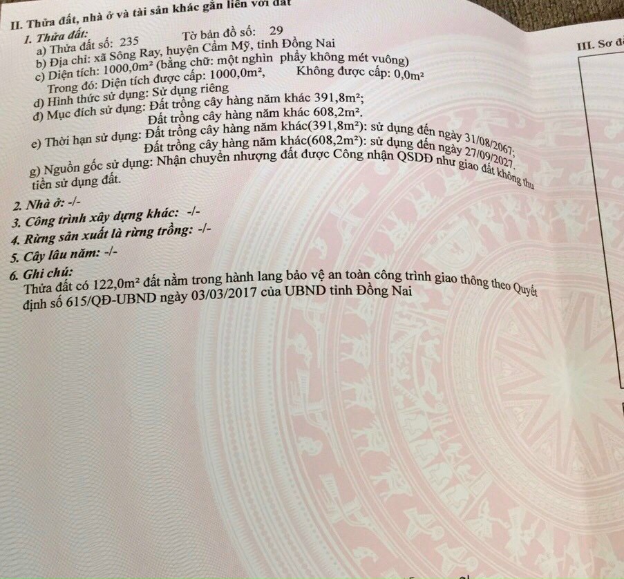 Cần bán 1 sào xã Sông Ray - Cẩm Mỹ - Đồng Nai mặt tiền đường 72 thông quy hoạch mở rộng điện ba pha 11345084