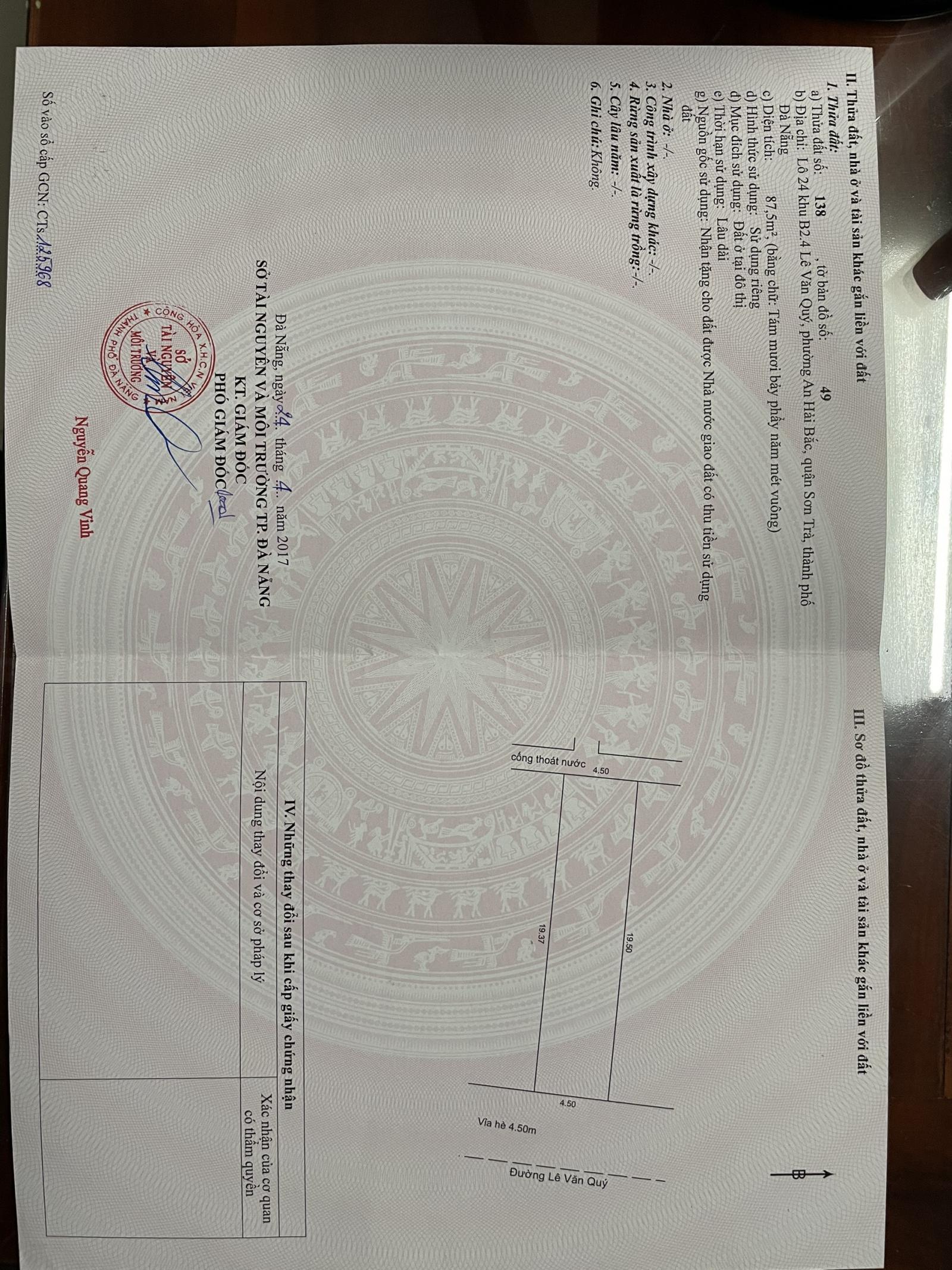 Chính chủ cần bán 1 lô đất vàng đường Lê Văn Quý, Q. Sơn Trà, TP. Đà Nẵng 11359484