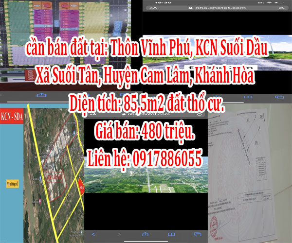 Chính chủ cần bán đất tại: Thôn Vĩnh Phú, KCN Suối Dầu, Xã Suối Tân, Huyện Cam Lâm, Khánh Hòa 11401973
