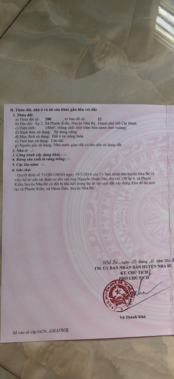 BÁN NHANH LÔ ĐẤT DT 140M2 - ẤP 3, PHƯỚC KIỂN, NHÀ BÈ. LH: 0795382270​ 11421062