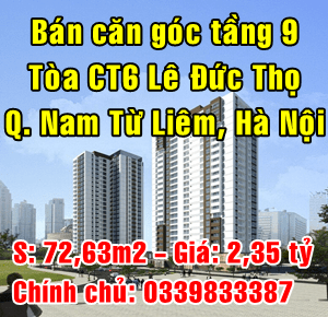 
Chính chủ bán căn góc tầng 9 tòa CT6 Lê Đức Thọ, Quận Nam Từ Liêm, Hà Nội 11443599