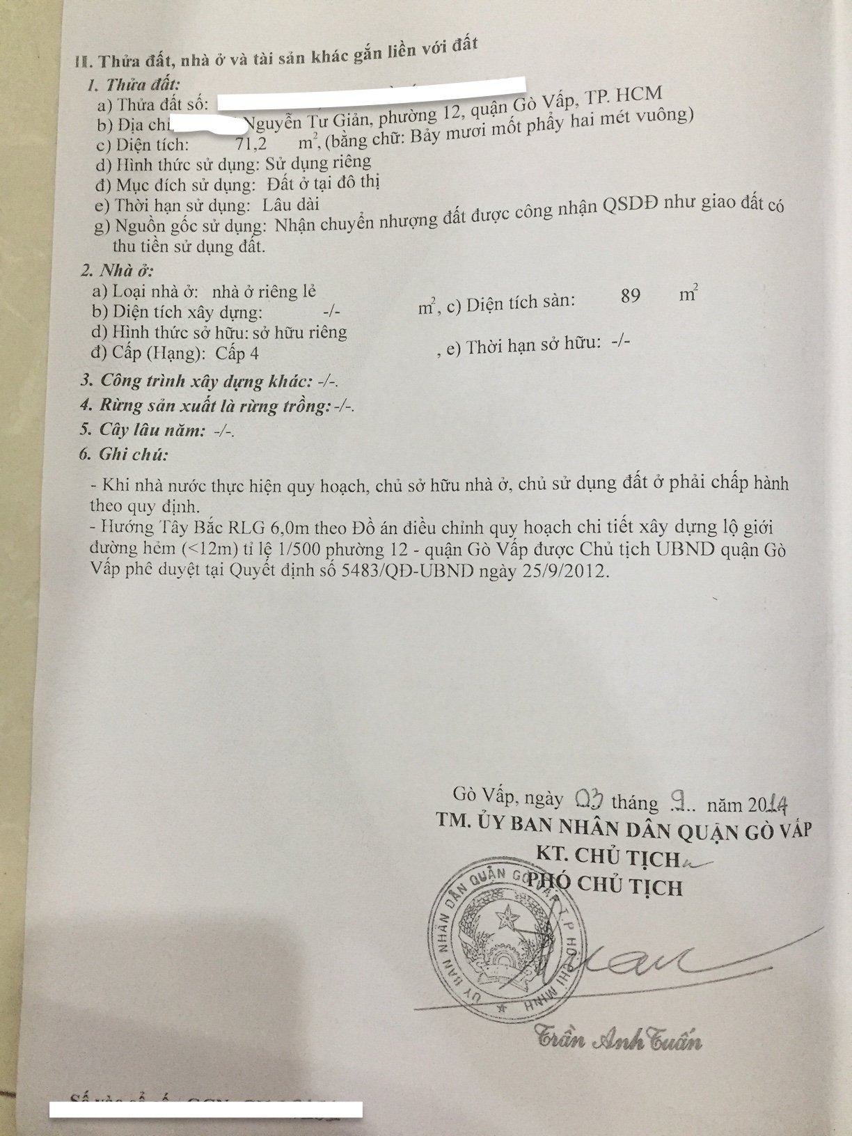 Chính chủ cần bán nhà tại  Đường Nguyễn Tư Giản, Phường 12, Quận Gò Vấp, Tp Hồ Chí Minh 11455333