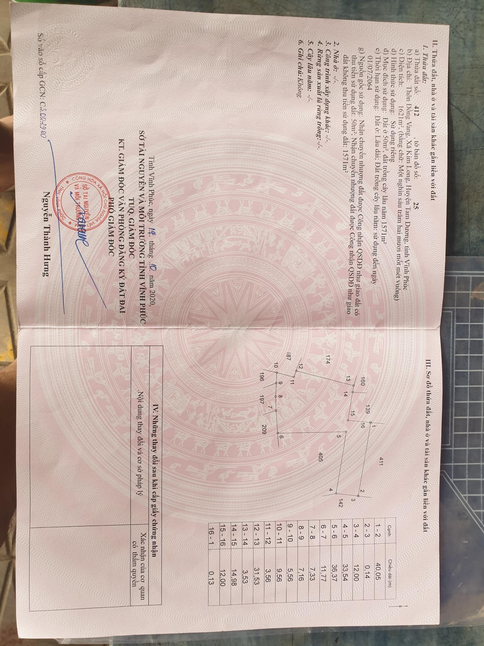 CHÍNH CHỦ CẦN BÁN ĐẤT TẠI XÃ KIM LONG, TAM DƯƠNG, VĨNH PHÚC 11465121