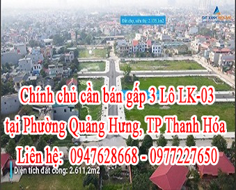 Chính chủ cần bán gấp 3 Lô LK-03 tại Phường Quảng Hưng, thành phố Thanh Hóa, tỉnh Thanh Hóa. 11496753