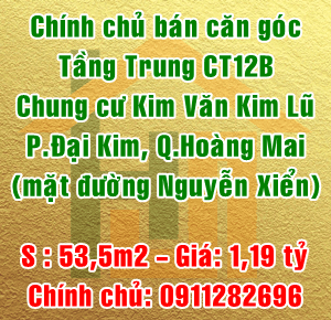  Chính chủ bán căn góc tòa CT12B chung cư Kim Văn Kim Lũ, quận Hoàng Mai 11503825