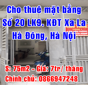 
Cho thuê mặt bằng tầng 1 số nhà 20 Liền kề 9 Khu Đô Thị Xa La, Hà Đông, Hà Nội 11506527