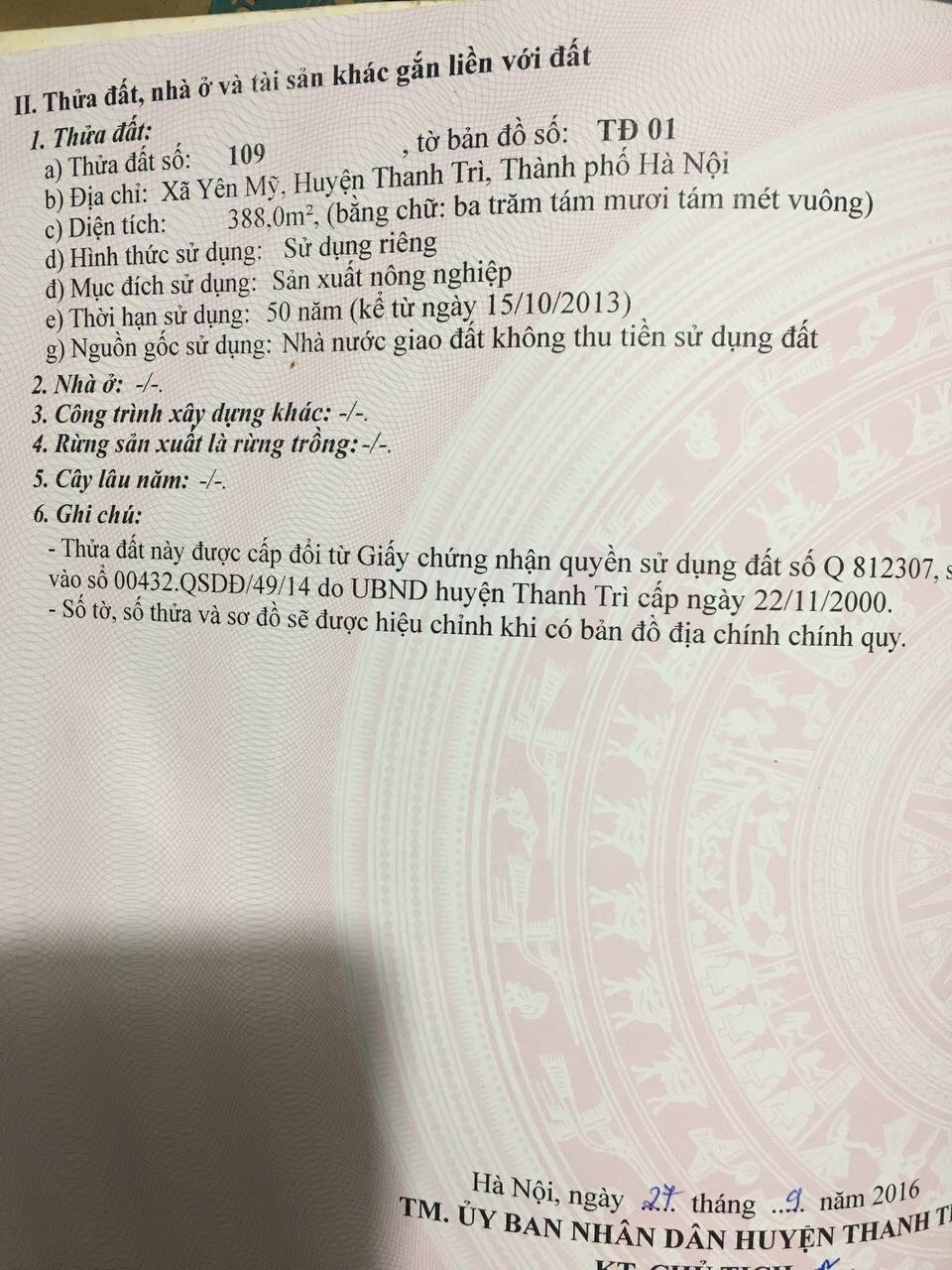 CẦN BÁN GẤP 388M2 ĐẤT 50 NĂM CÓ SỔ ĐỎ CHÍNH CHỦ TẠI YÊN MĨ - THANH TRÌ 11513566