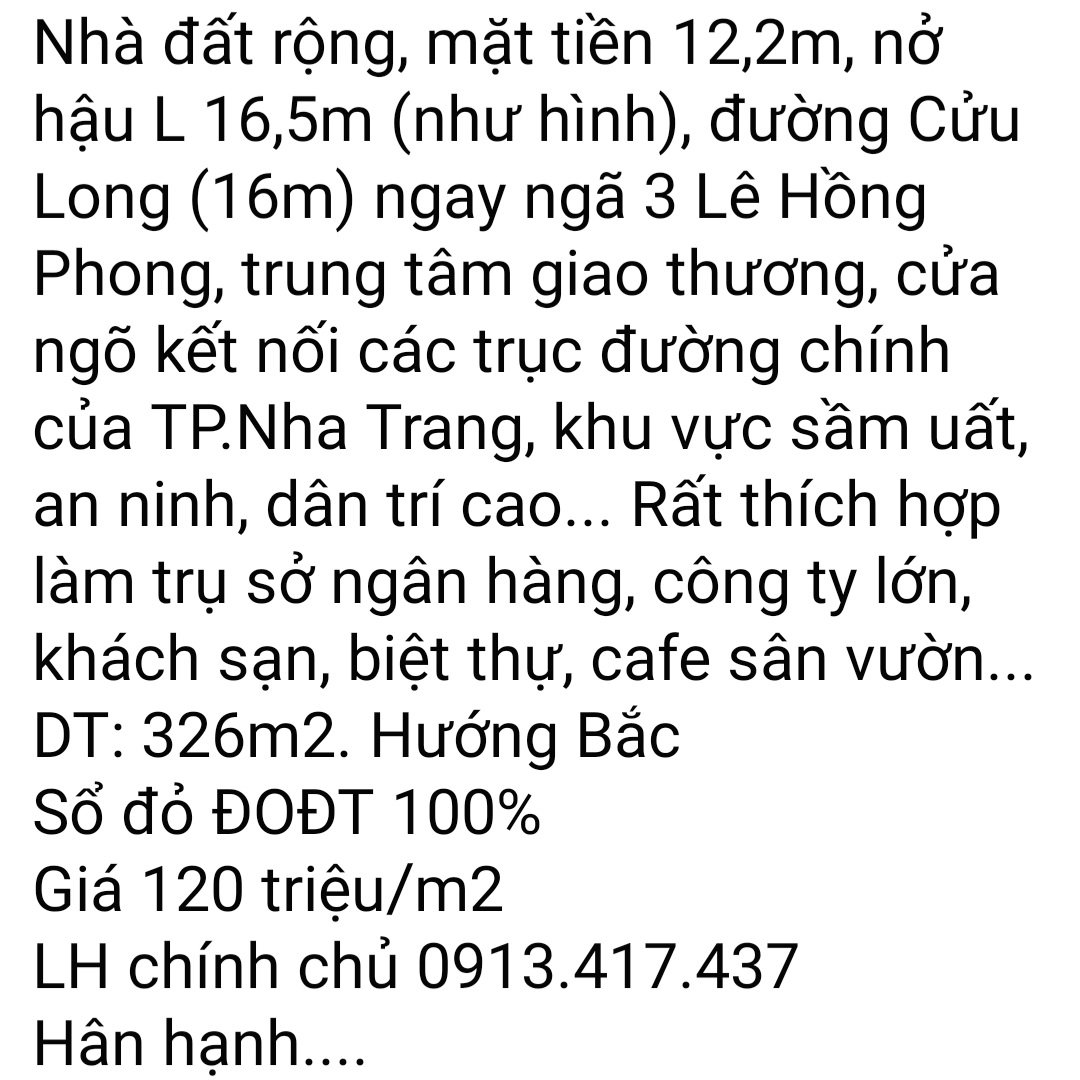 CHÍNH CHỦ CẦN NHÀ ĐẤT RỘNG ĐƯỜNG CỬU LONG,PHƯỜNG PHƯỚC HOÀ, TP NHA TRANG 11548581