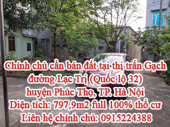 Chính chủ cần bán đất tại thị trấn Gạch, đường Lạc Trị (Quốc lộ 32) huyện Phúc Thọ, TP. Hà Nội. 11552881