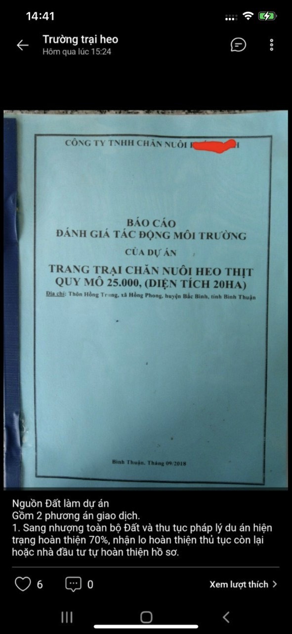 CẦN SANG NHƯỢNG 20HA ĐẤT TẠI XÃ HỒNG PHONG, BẮC BÌNH, BÌNH THUẬN. 11570022