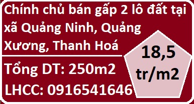 Chính chủ bán gấp 2 lô đất tại xã Quảng Ninh, Quảng Xương, Thanh Hoá, 18,5tr/m2; 0916541646
 11574328