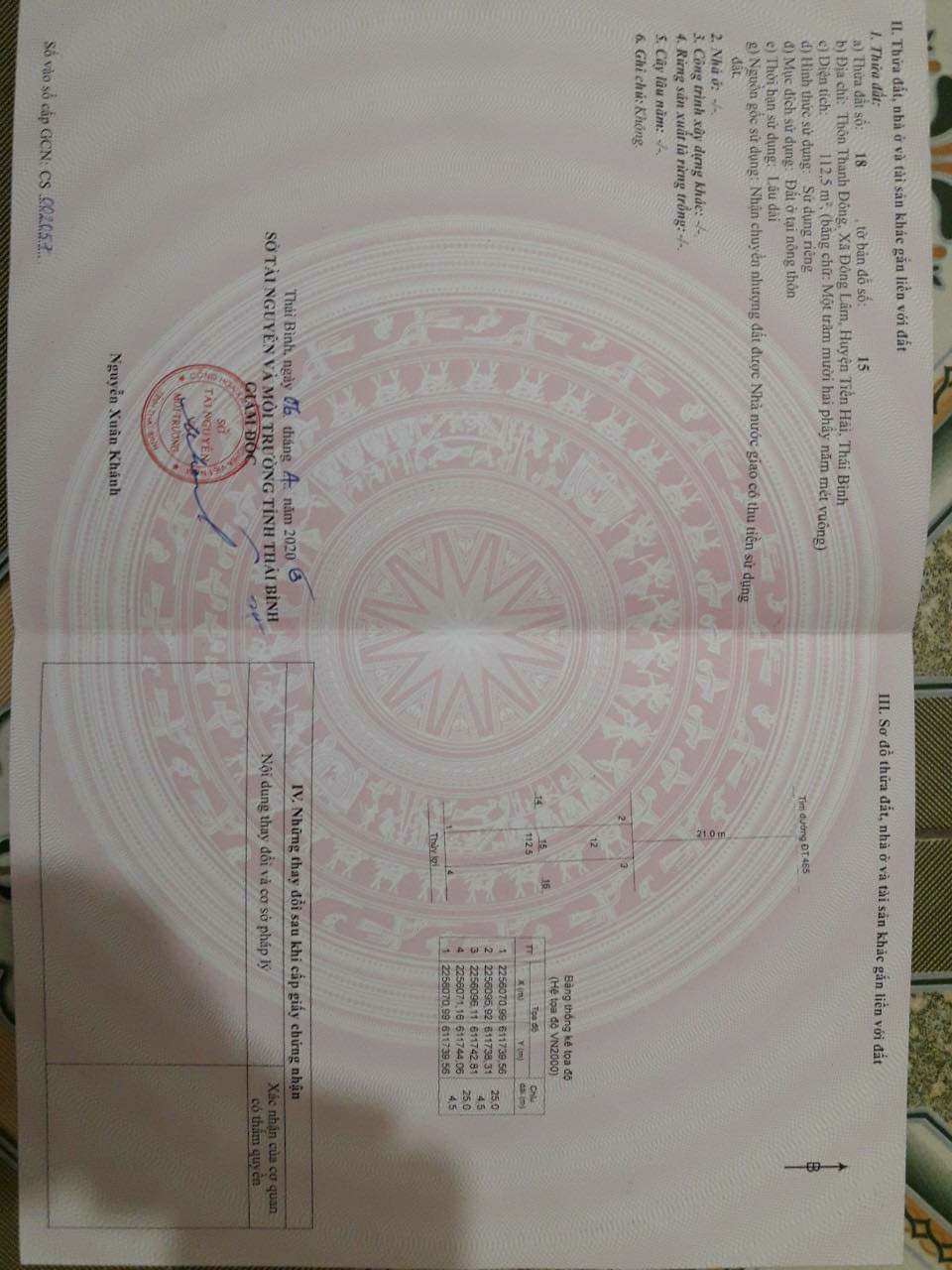 CHÍNH CHỦ CẦN BÁN LÔ ĐẤT THUỘC HUYỆN TIỀN HẢI TỈNH THÁI BÌNH 11578576