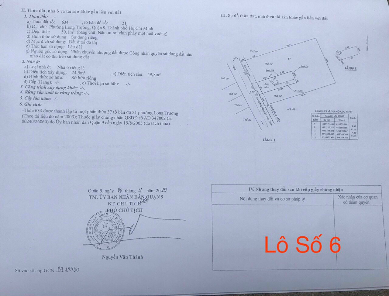 Bán đất 1 sẹc Nguyễn Duy Trinh, Phường Long Trường Q9. DT: 59m2. Giá 3.8Tỷ 11620948