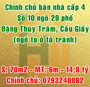 Chính chủ bán nhà cấp 4, số 10 ngõ 29 phố Đặng Thùy Trâm, Quận Cầu Giấy, Hà Nội 11672150
