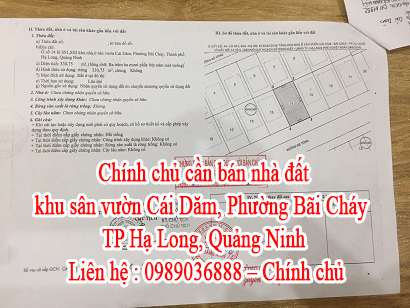 Chính chủ cần bán nhà đất khu sân vườn Cái Dăm, Phường Bãi Cháy, TP Hạ Long, Quảng Ninh 11747840