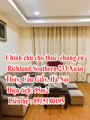 Chính chủ cần cho thuê  Chung cư Richland Southern 233 Xuân Thủy, Cầu Giấy, Hà Nội 11789191