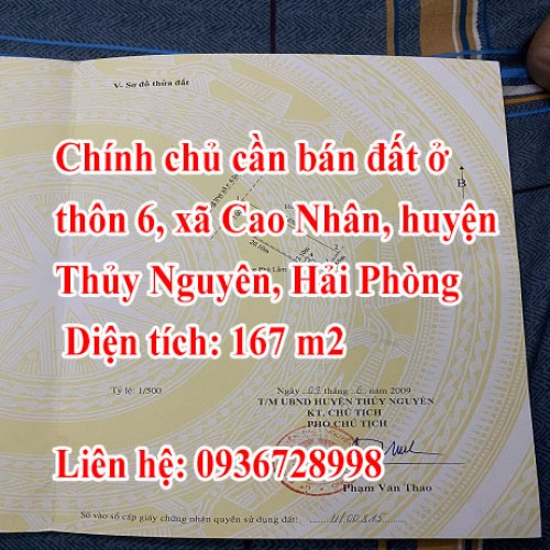 Chính chủ cần bán đất ở thôn 6, xã Cao Nhân, huyện Thủy Nguyên, Hải Phòng 11801605