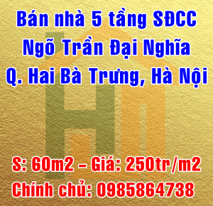 Chính chủ bán nhà ngõ Trần Đại Nghĩa, Quận Hai Bà Trưng, Hà Nội 12184973