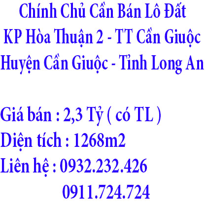 Chính Chủ Cần Bán Lô Đất Khu Phố Hòa Thuận 2 , Thị Trấn Cần Giuộc , Huyện Cần Giuộc , Tỉnh Long An 12270629