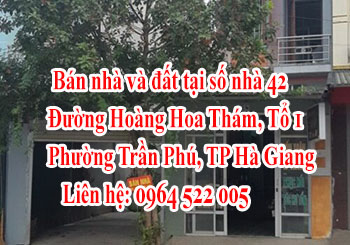 CHÍNH CHỦ cần bán nhà và đất tại số nhà 42, Đường Hoàng Hoa Thám, Tổ 1, Phường Trần Phú, TP Hà 12274475