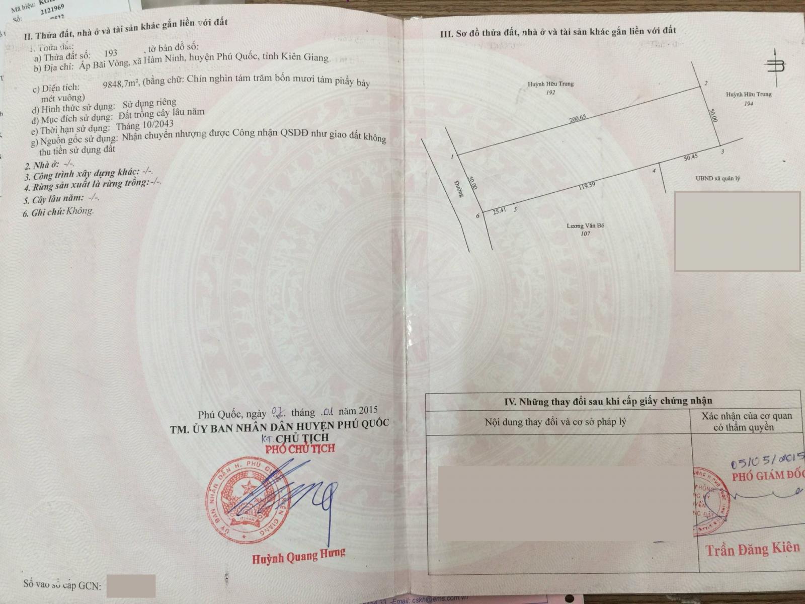 49 tỷ diện tích 9848.7m2 mặt tiền đường đồng tranh Phú Quốc Kiêng giang chính chủ 12335821