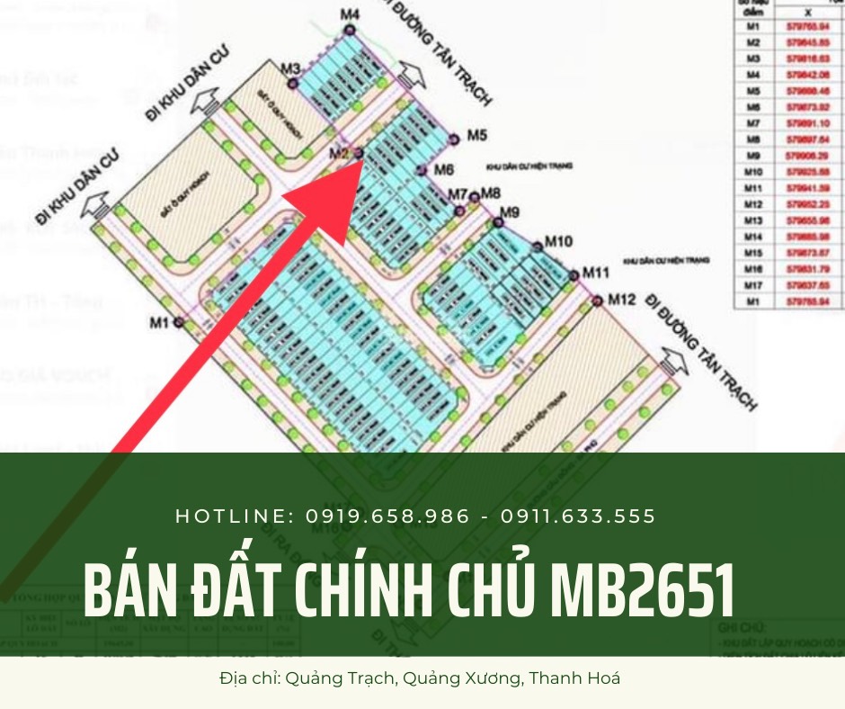 Chính chủ bán nhanh lô đất MB 2651 Quảng Trạch - KĐT Green city giá 7,9tr/m2, sổ đỏ chính chủ
 12372181