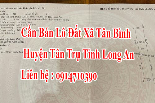 Chính Chủ Cần Bán Lô Đất Xã Tân Bình Huyện Tân Trụ Tỉnh Long An 12450963