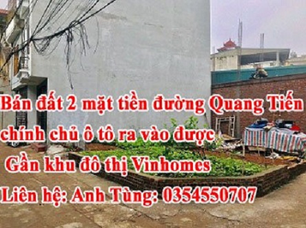 Bán đất 2 mặt tiền đường Quang Tiến chính chủ ô tô ra vào được. Gần khu đô thị Vinhomes. 12690577