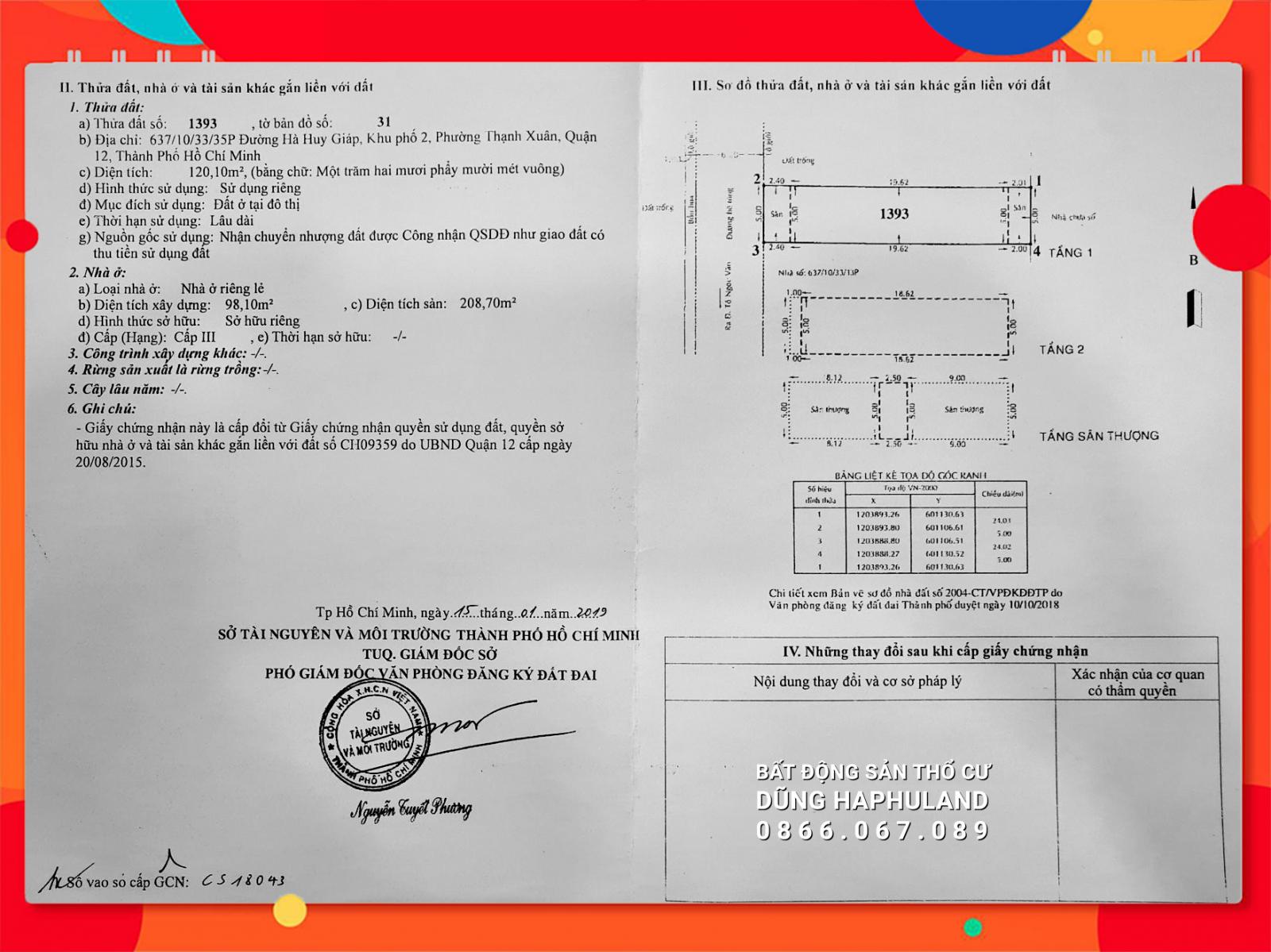 Nhà mới đẹp. Hẻm 7M. 5m x 24m, 3 tầng. Hà Huy Giáp, P-Thạnh Xuân, Quận 12. 12707738