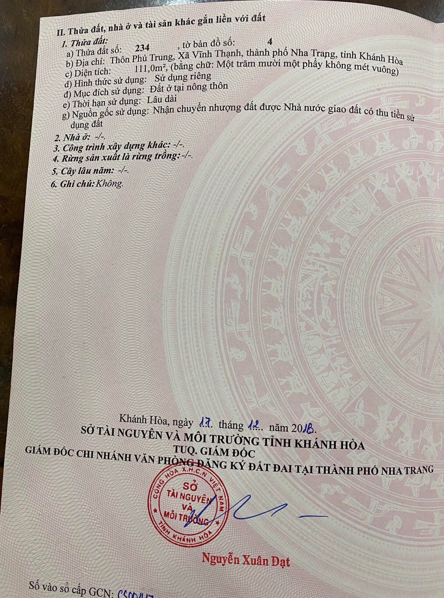 bán lô đất Vĩnh Thạnh cách 23.10 chỉ 250m đường ô tô Nha Trang - K.Hòa sdt 0985451850 Xuân Xuyên 12727283