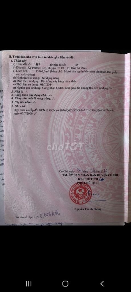 CHÍNH CHỦ CẦN BÁN ĐẤT TRỒNG CÂY HÀNG NĂM TẠI ĐƯỜNG PHƯỚC HIỆP, XÃ PHƯỚC HIỆP, HUYỆN CỦ CHI, THÀNH 12815926