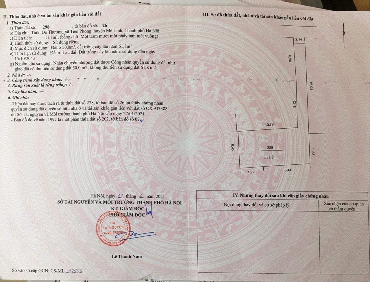 CHÍNH CHỦ CẦN BÁN MIẾNG ĐẤT TẠI DOTHƯỢNG TIỀN PHONG - MÊ LINH - HÀ NỘI 12987438