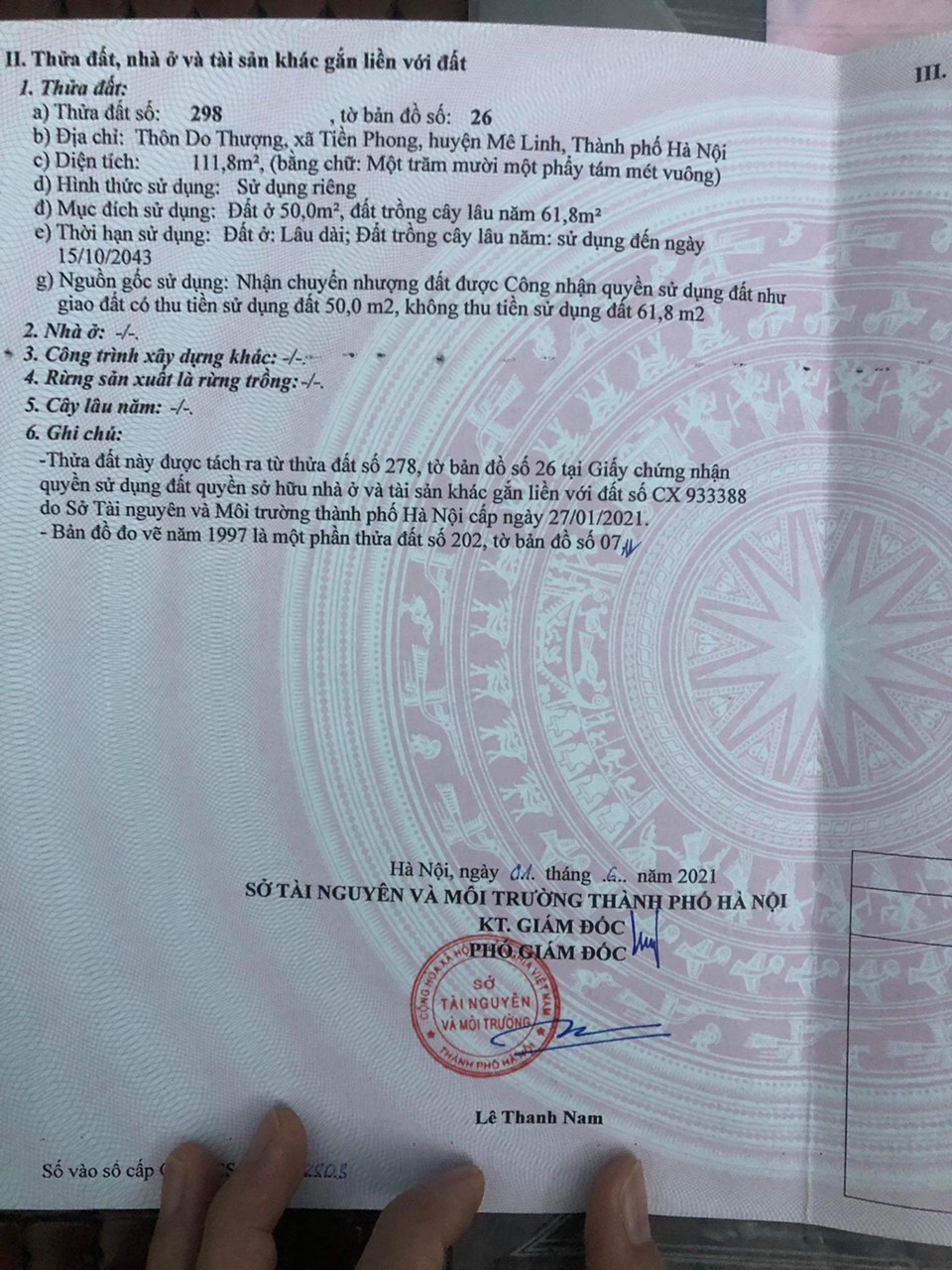 CHÍNH CHỦ CẦN BÁN MIẾNG ĐẤT TẠI DOTHƯỢNG TIỀN PHONG - MÊ LINH - HÀ NỘI 12987438