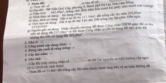 Bán đất biệt thự 440m đường Trần Quý Cáp Đà Lạt - Hàng hiếm khu VIP 12991170
