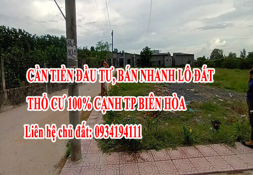 Bán nhanh lô đất thổ cư 100% cạnh TP Biên Hòa 13035827