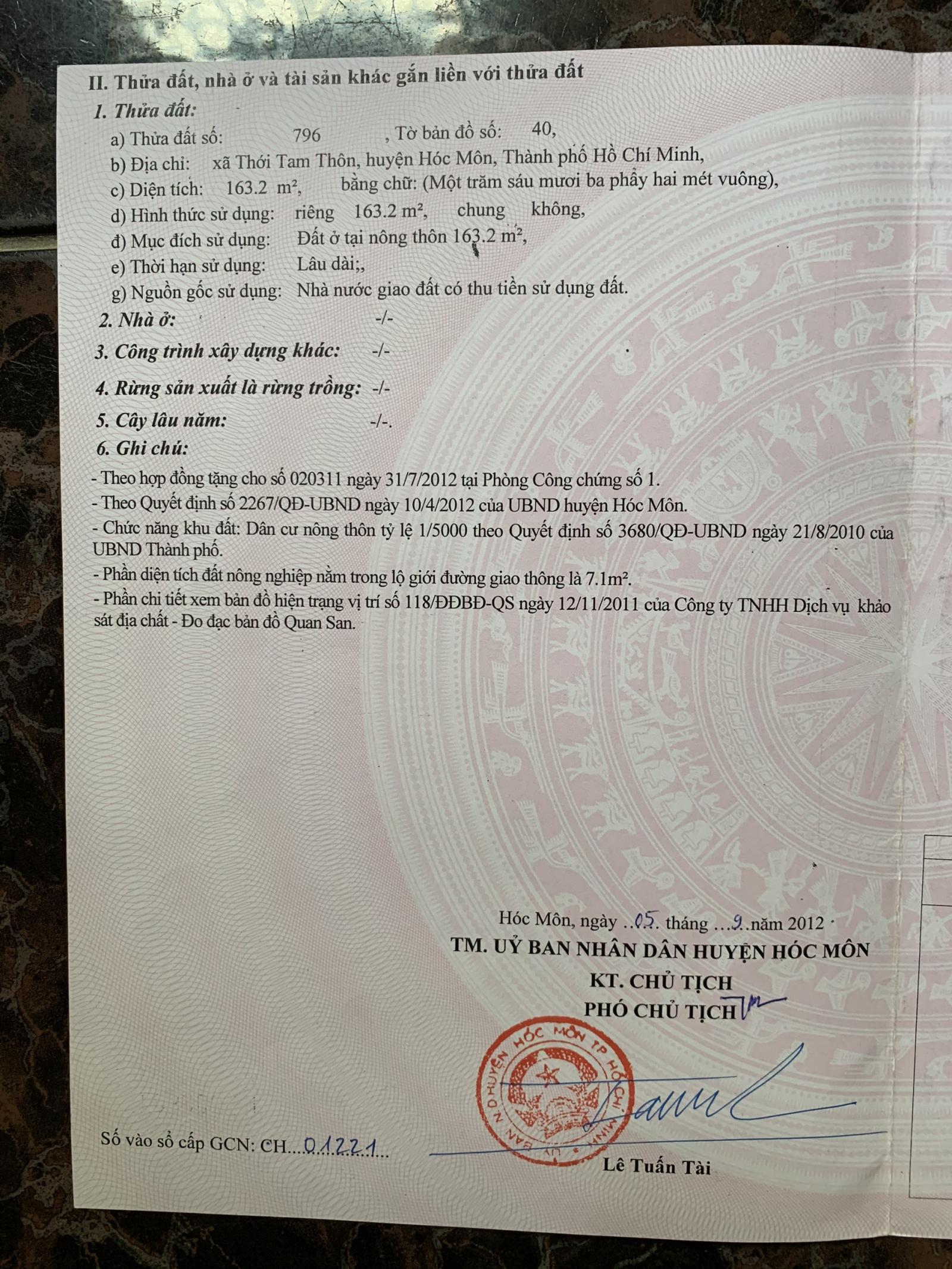 Cần bán Đất thổ cư Đường Trần Thị Bốc, Xã Thới Tam Thôn, Huyện Hóc Môn, Tp Hồ Chí Minh 13392743