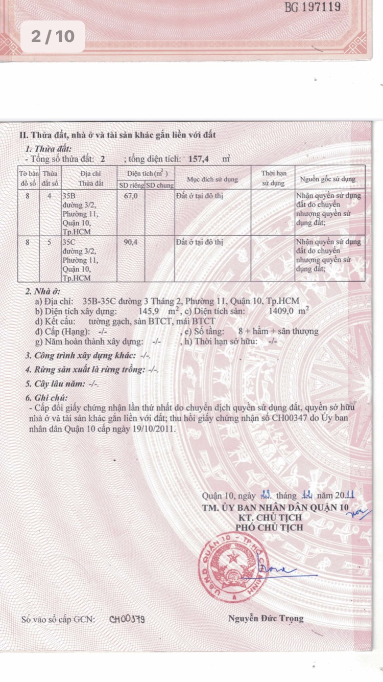 CCG Bán Nhà  35B - 35C đường 3 Tháng 2, P11, Q10 10x20m 1H8T giá 115 tỷ, HDT 3.2 tỷ/năm 13401638