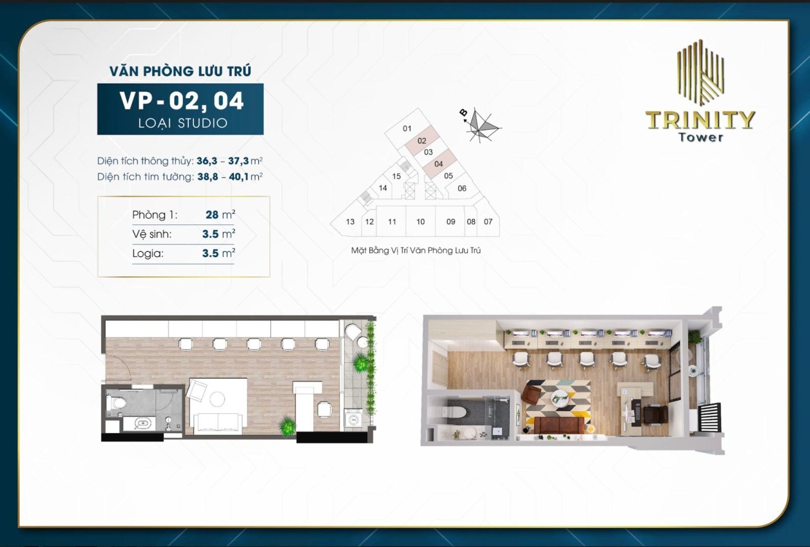 CẦN BÁN NHANH CĂN STUDIO TRINITY TOWER 145 HỒ MỄ TRÌ - DIỆN TÍCH 37M2, GIÁ 1.5TỶ. 13458455