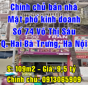 Chính chủ bán nhà mặt phố kinh doanh số 74 Võ Thị Sáu, Hai Bà Trưng 109m2 giá 9.5 tỷ 13521764