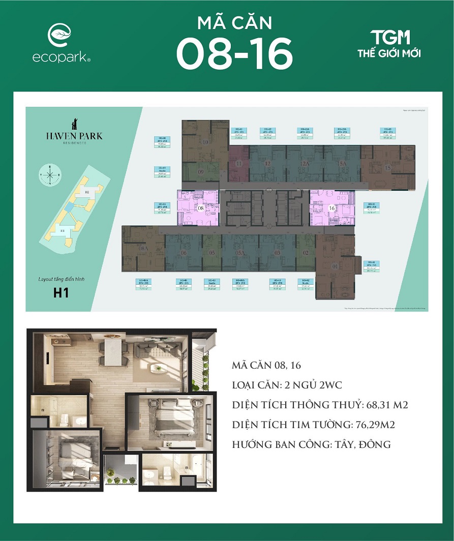 CHÍNH CHỦ Bán Căn Hộ Số 16 tầng Trung Tòa H2 Haven Park - Dự Án Haven Park Ecopark 13573163