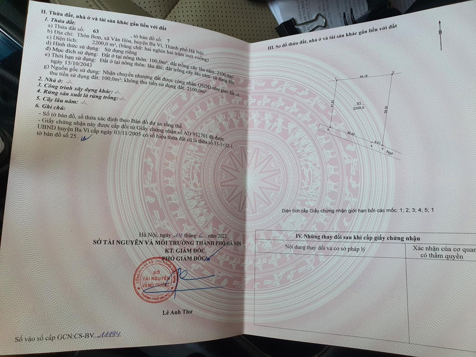 CHÍNH CHỦ CẦN BÁN ĐẤT TẠI THÔN BƠN - XÃ VÂN HÒA - BA VÌ - HÀ NỘI 13589200