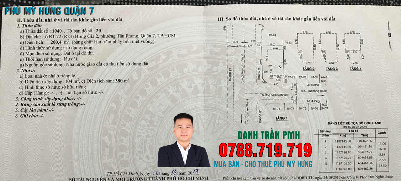 BÁN căn góc Nhà Phố Khu Hưng Gia PMH 200m GIÁ 65 TỶ  1 trệt 4 lầu Q7 LH 0788719719 DANH TRẦN PMH 13597043