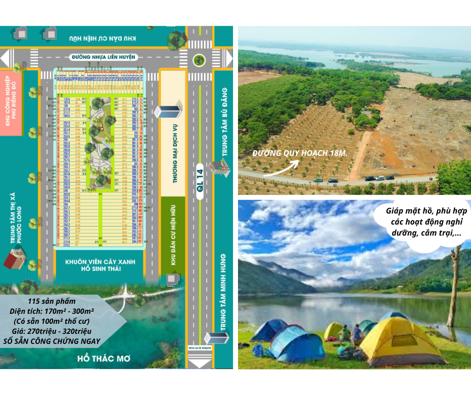 Đất view hồ Thác Mơ giá 270triệu, 5x54 có 100m² thổ cư 13601330