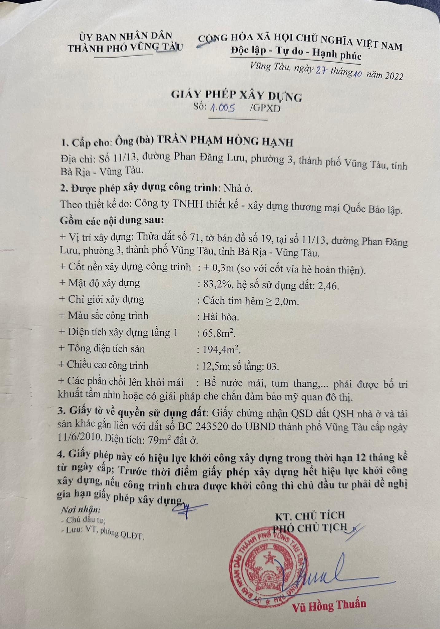 BÁN LÔ ĐẤT ĐỊA CHỈ 11/13 PHAN ĐĂNG LƯU - PHƯỜNG 3 - THÀNH PHỐ VŨNG TÀU 13602405