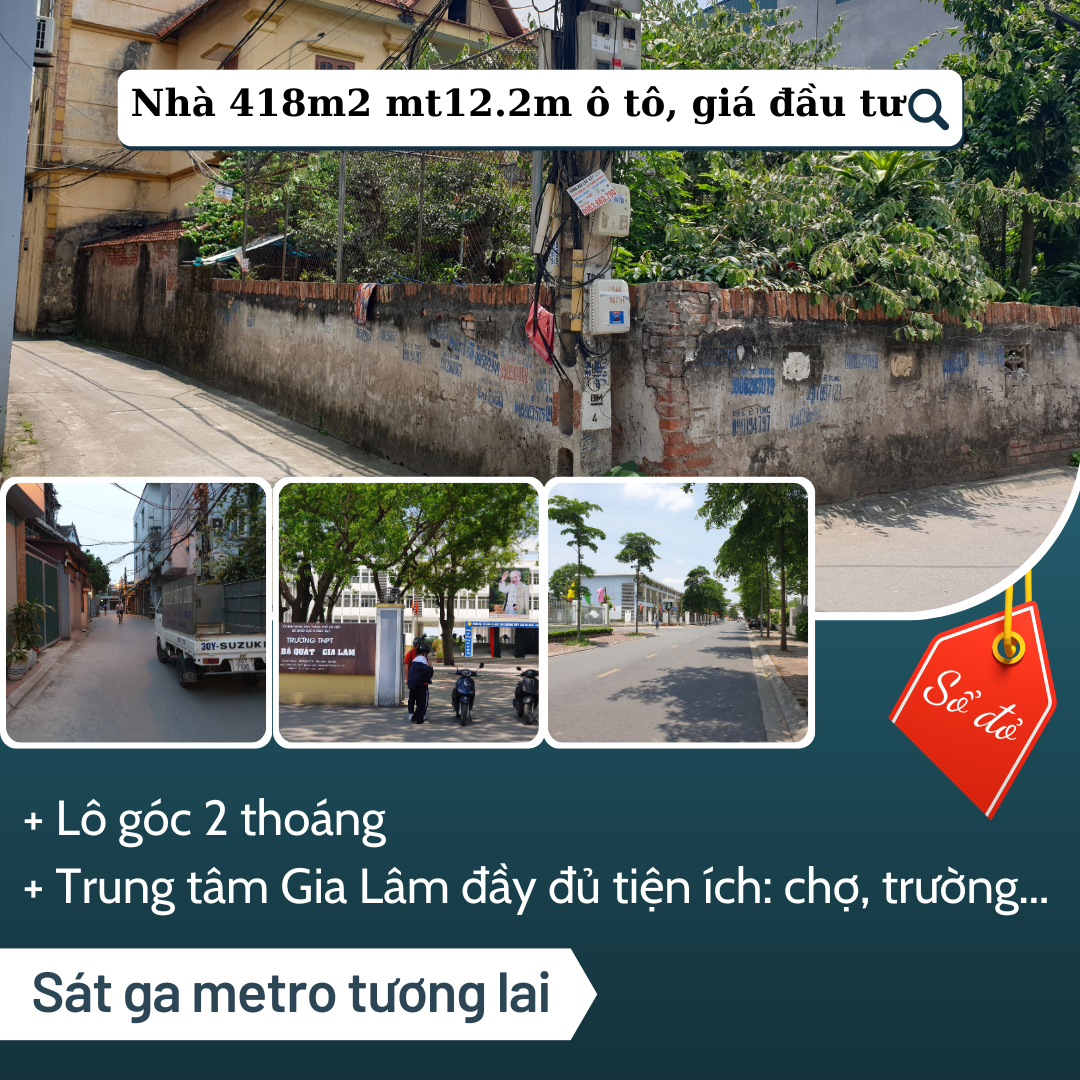 Bán nhà TT Trâu Quỳ, lô góc 2 thoáng, ô tô, kinh doanh, mua là lãi. 418m2. 2x tỷ. 0968483335 13673032