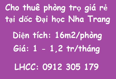Cho thuê phòng trọ giá rẻ tại dốc Đại học Nha Trang; từ 1tr/th; 0912305179
 13697447