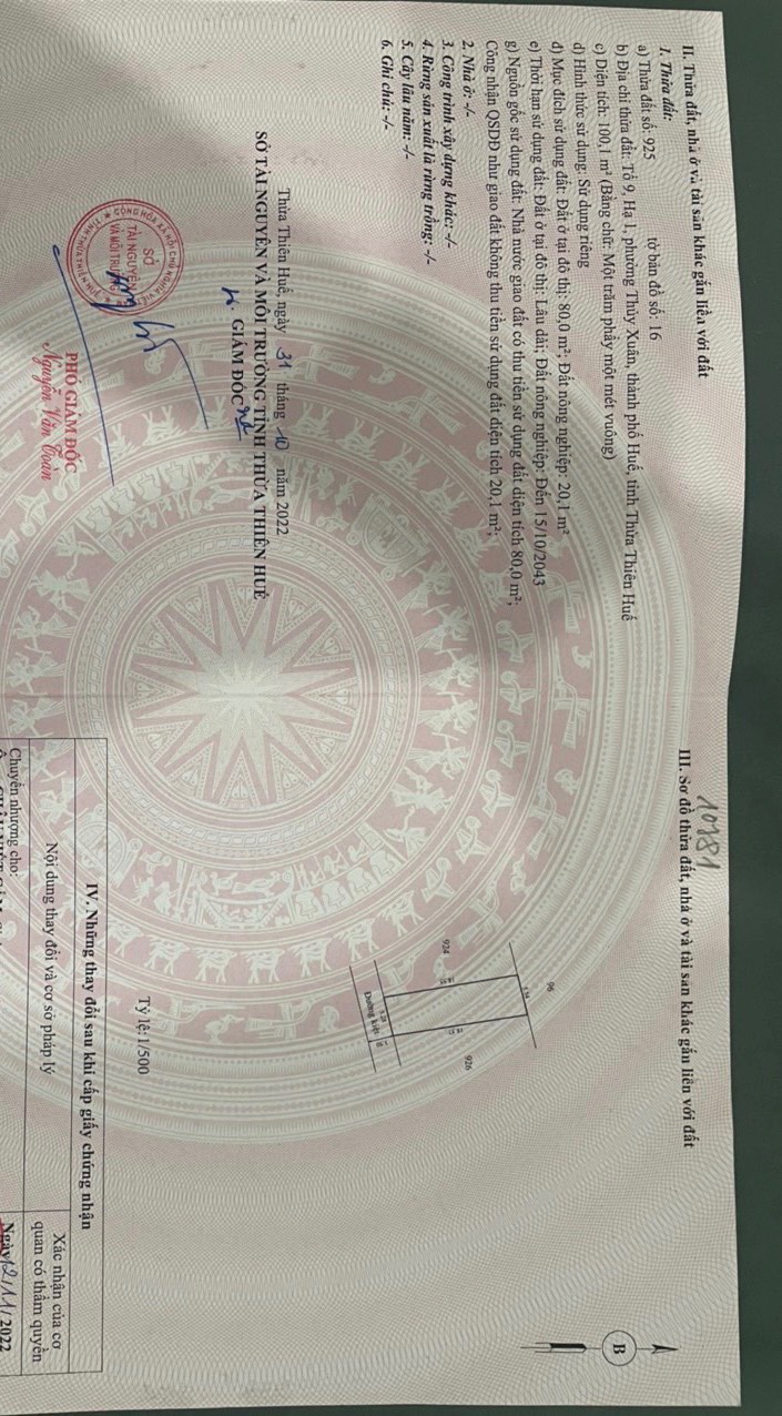 Chính chủ cần bán đất tổ 9, Hạ 1, Phường Thủy Xuân, Thành phố Huế ( Cách đường chính Tịnh Trúc Gia 13789981