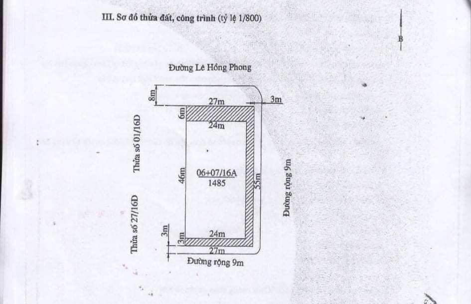 Bán  lô đất 1485M  mặt đường Lê Hồng Phong Hải An 13797250