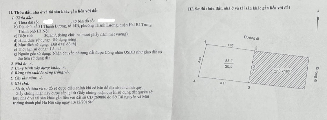⭐Chính chủ bán đất tại phường Thanh Lương, Hai Bà Trưng; 130tr/m2; 0823660999
 13835424